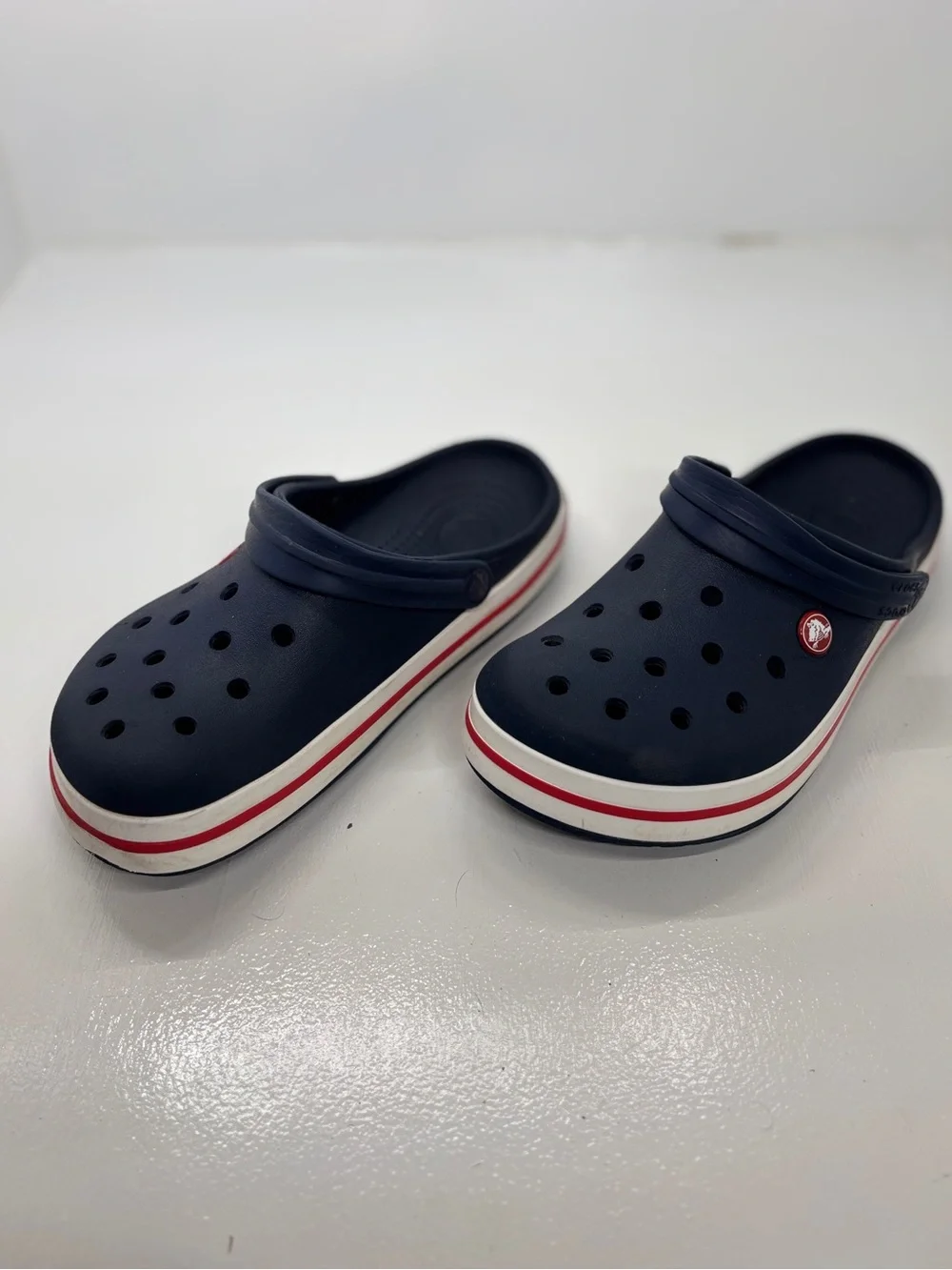 Crocs Crocband Clogs Navy Red White Kids J6 Youth Slip On Shoes